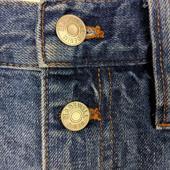 Madewell Womens Denim Miniskirt 30 Blue High Rise Raw Hem Distressed Button Fly - Picture 6 of 14